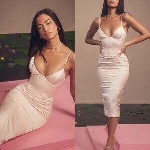 NWT House of CB Gisele Satin Corset Midi Dress in Peony Size Small